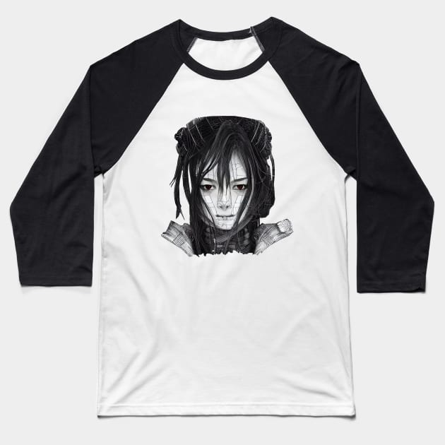 Ninja woman samurai red eyes drawing Baseball T-Shirt by Redi-Cati